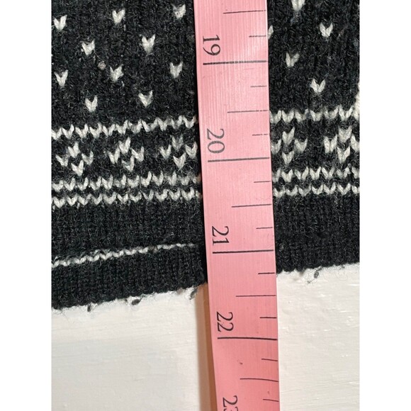 Vintage 80s Cropped Knit Sweater Black White Snowflake Stripe Dot Oversized M - Picture 8 of 9